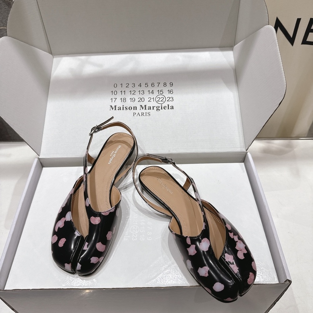 Maison Martin Margiela Black & Pink Floral Tabi Slingback Flats
